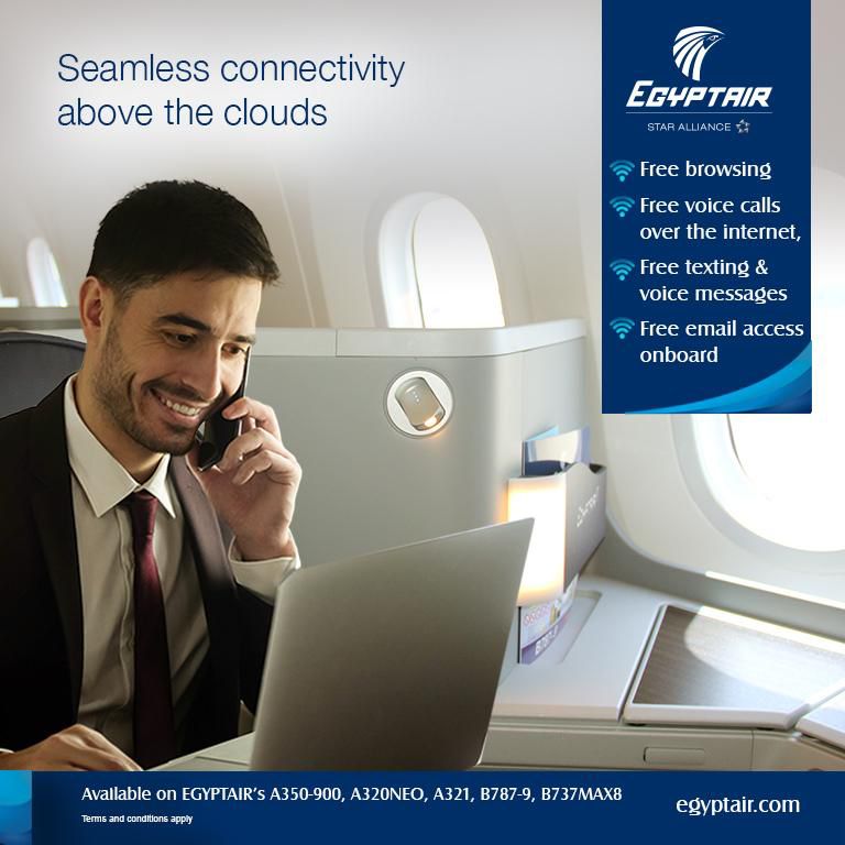 مصر للطيران تعزز تجربة السفر بإطلاق خدمات إنترنت متطورة على متن أسطولها الجوي